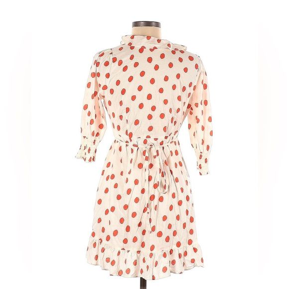 RIXO White & Coral Polka Dot Wrap Dress - Picture 2 of 3